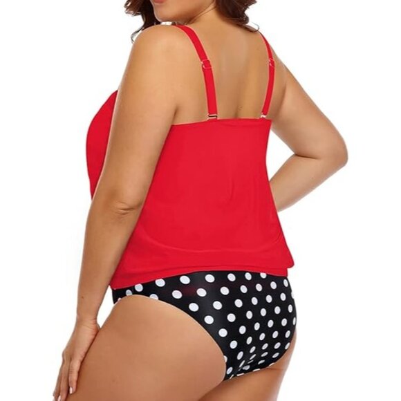Yonique 2-Piece Swimsuit Blouson Tankini Tummy Control Polka Dot Bottom 24W - Picture 6 of 12